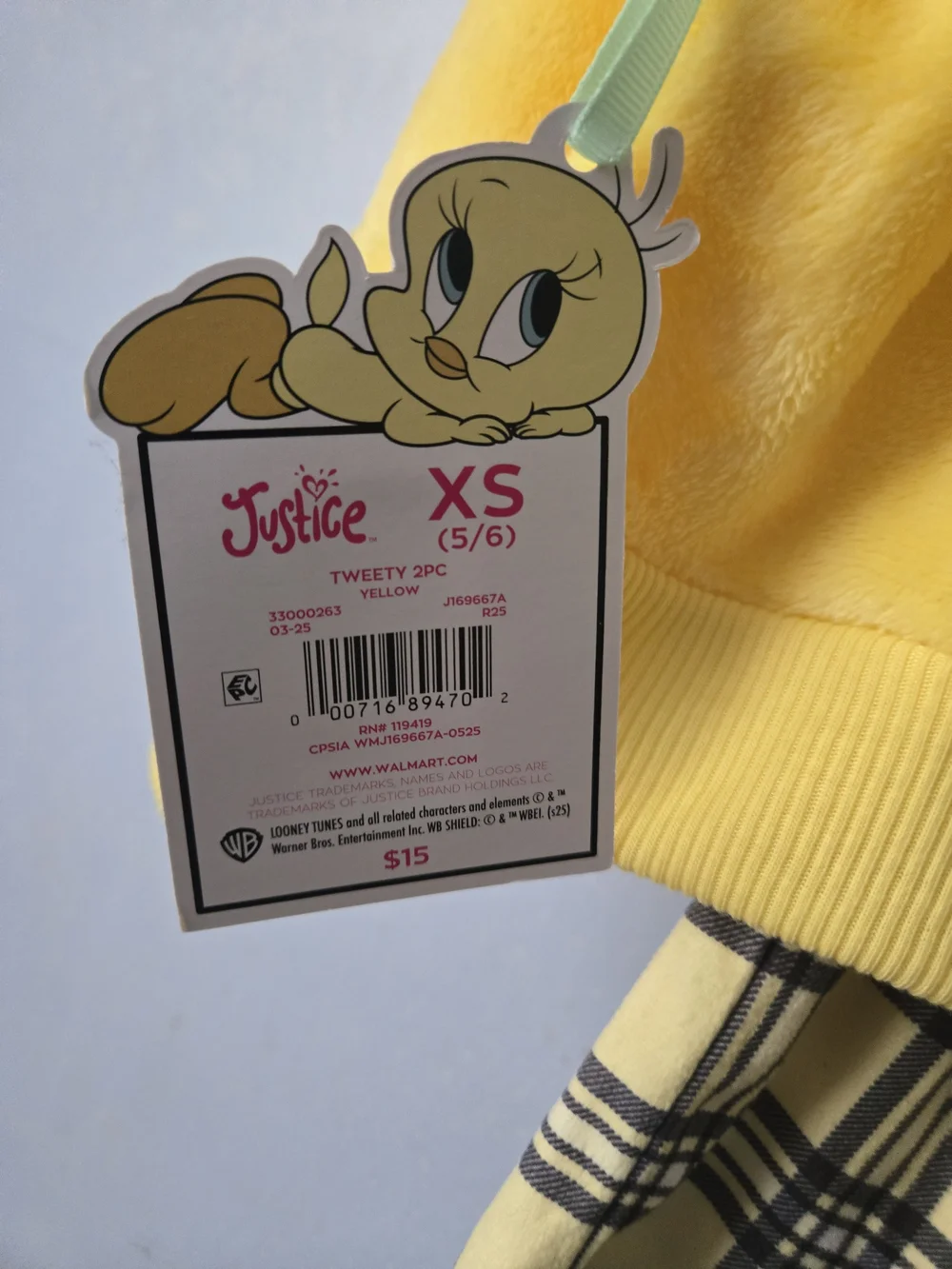Justice Yellow Tweety Face Plush Crewneck Sweatshirt